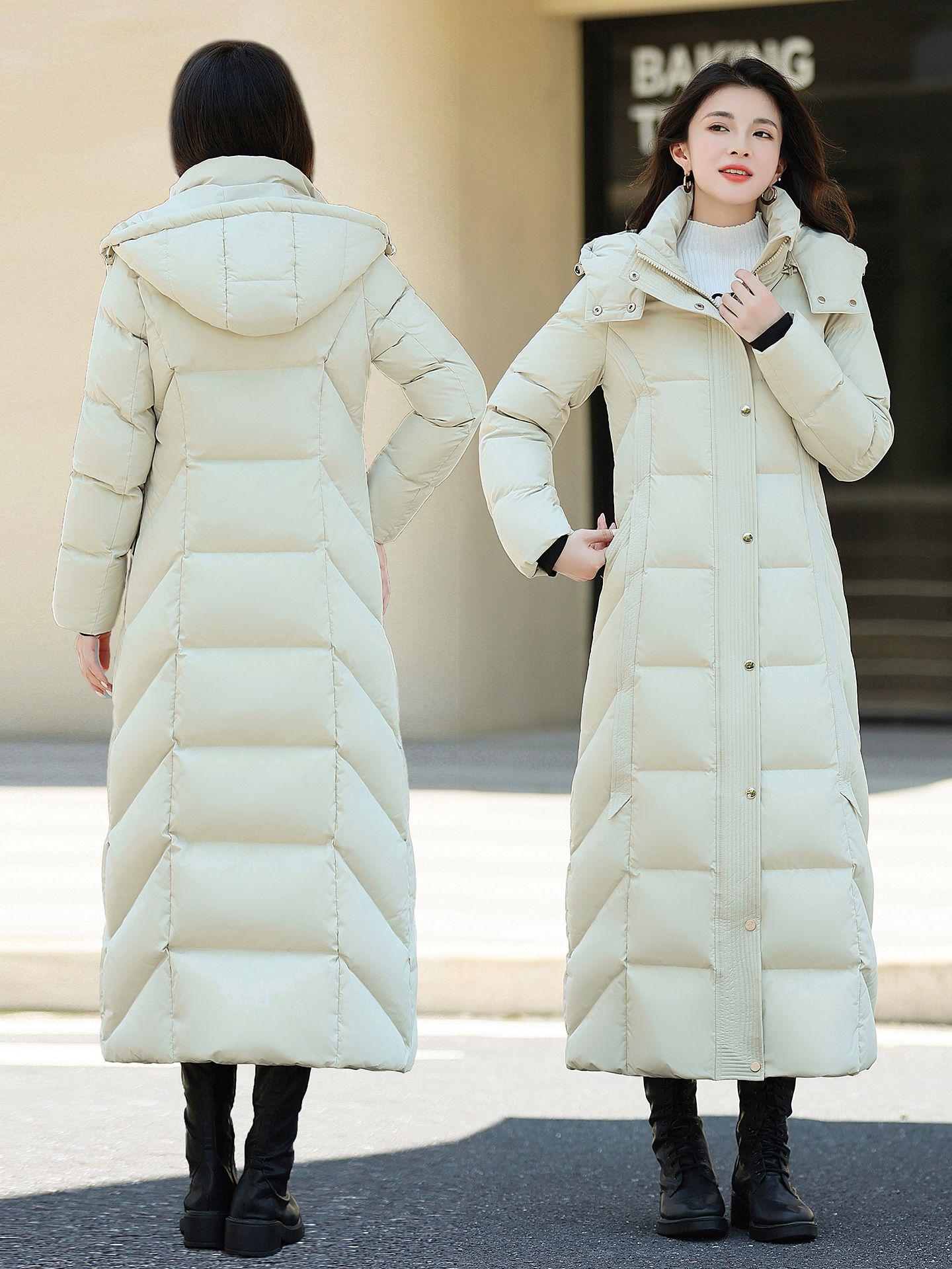 

Women s 2025 Fashionable Long White Duck Down Puffer Coat - Chic, Waist-Slimming, Over-the-Knee, Extra Long Winter Style Medium