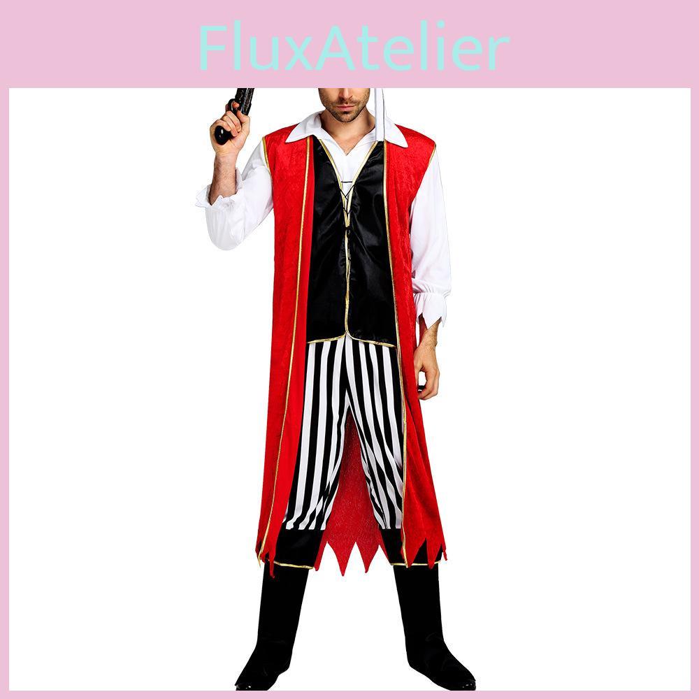 תחפושת פיראטים אלגנטית ומסוגננת לזוגות למסיבות ליל כל הקדושים עם גלימה אדומה