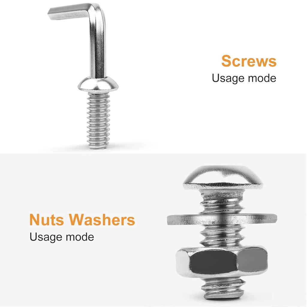 M5/M6 Button-Head Hex Head Screws 144Pcs Hex Head Drive Screws Nut Washer Assembly Kit Stainless Steel 304, Smooth, Full Thread