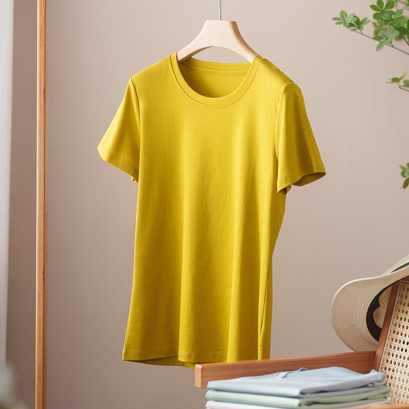 Rundhals Kurzarm Damen Sommer Neueste Trendige Vielseitiges und Bequemes T-Shirt Langgewaschenes Baumwoll Oberteil Ohne Verformung