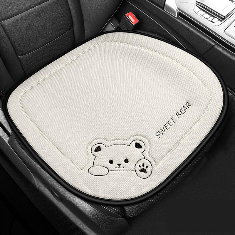 Fashion Luxury Car Seat Cushion Linen Cartoon Bear Women's Cute Anti-slip Breathable Car Seat Protect Cushion Cover Universal
