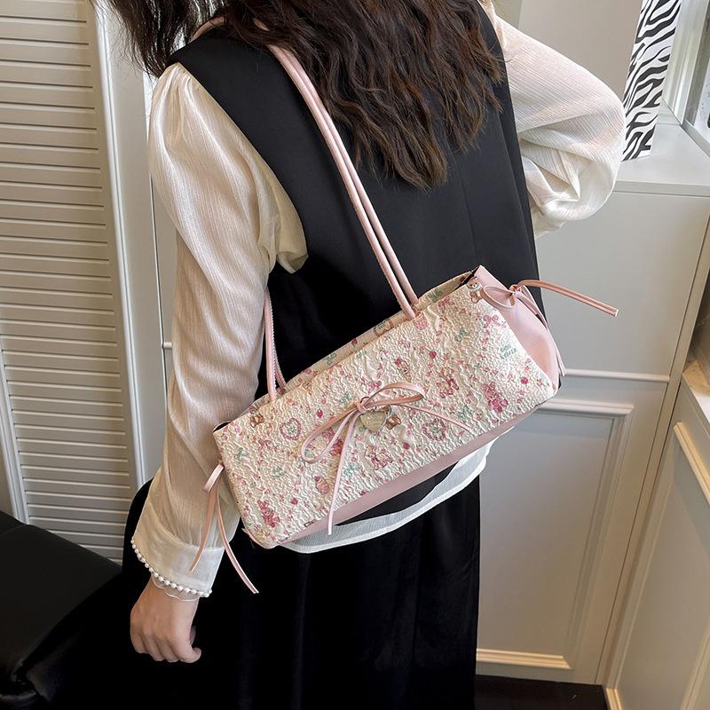 Fashion Sweet Bow Shoulder Bag Cartoon Print Underarm Bag Female Tote Bag Versatile Large Capacity Commuter Handbag KTB