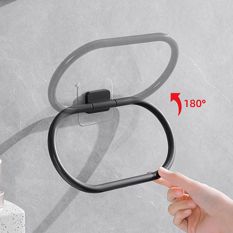Handtuchhalter aus Kunststoff Selbstklebend Badezimmer Handtuchständer Schwarz Waschlappen Aufhänger Ring Schiene Stange Küchenaufbewahrungszubehör