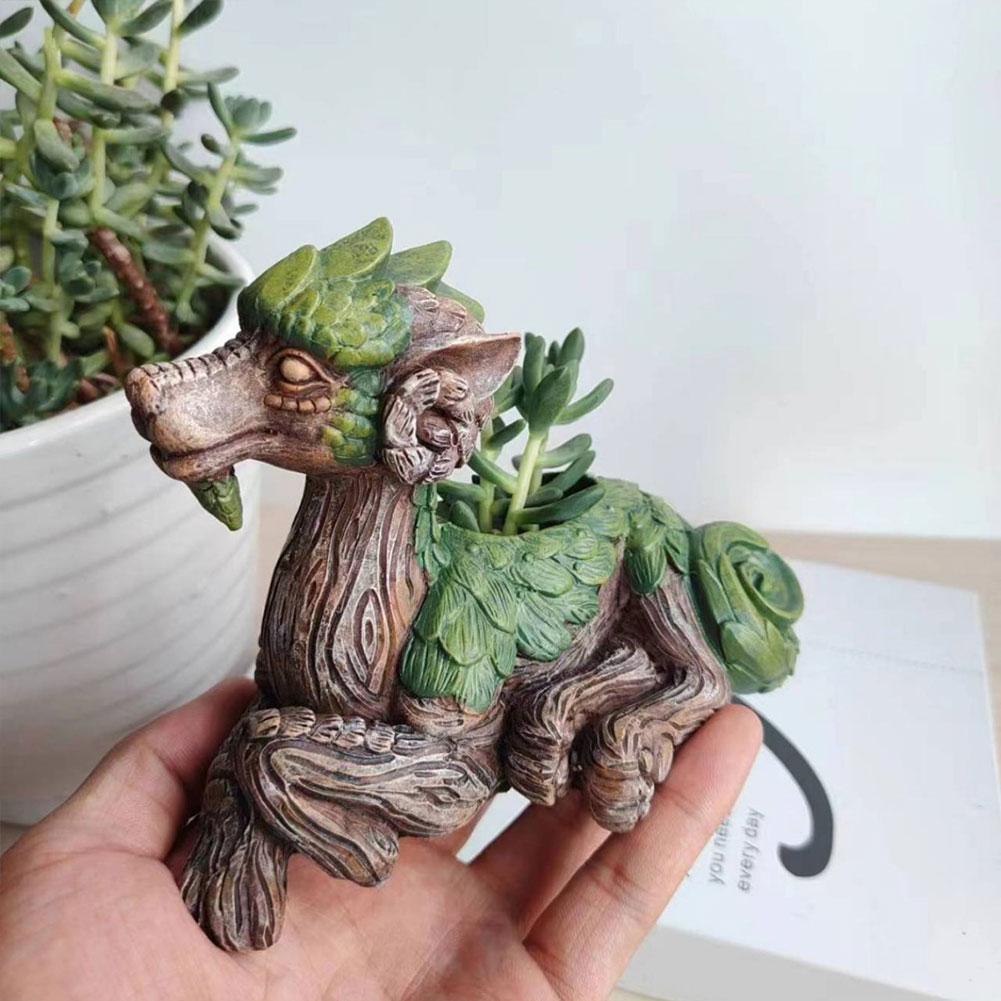 Creative Dragon Tree Succulent Planter Resin Garden Statue Unique Succulent Pot Decorative Plant Pot Gift for Nature Lovers Pot