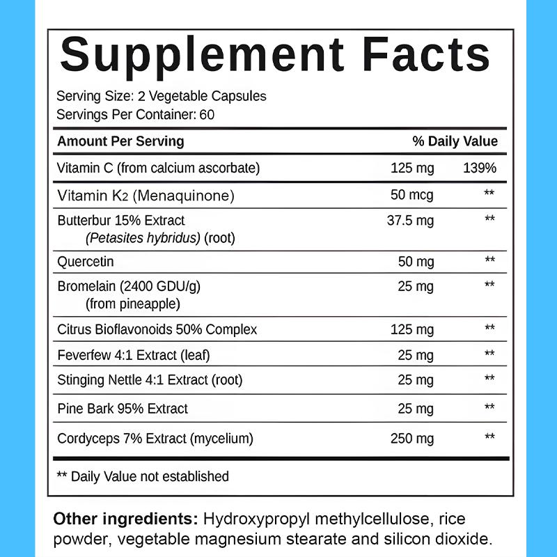 Natural Herbal Blend with Vitamin C & K2, 120 Vegetable Capsules Dietary Supplement