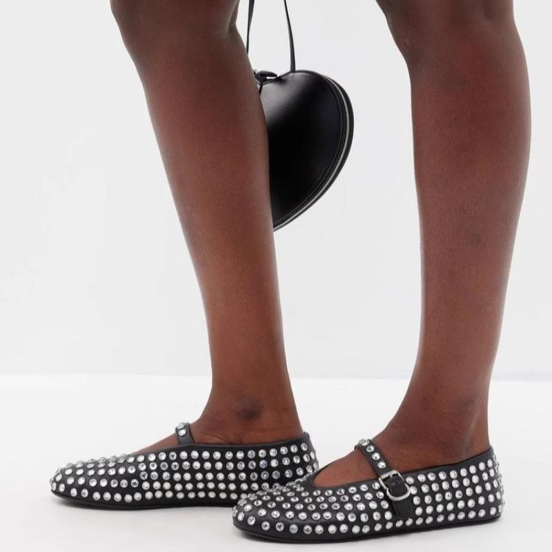 2025 Crystals Womens Ballet Lolita Shoes Omens Flat Shoes Vulcanized Designer Loafers Diamond Studded Mary Jane Shoes