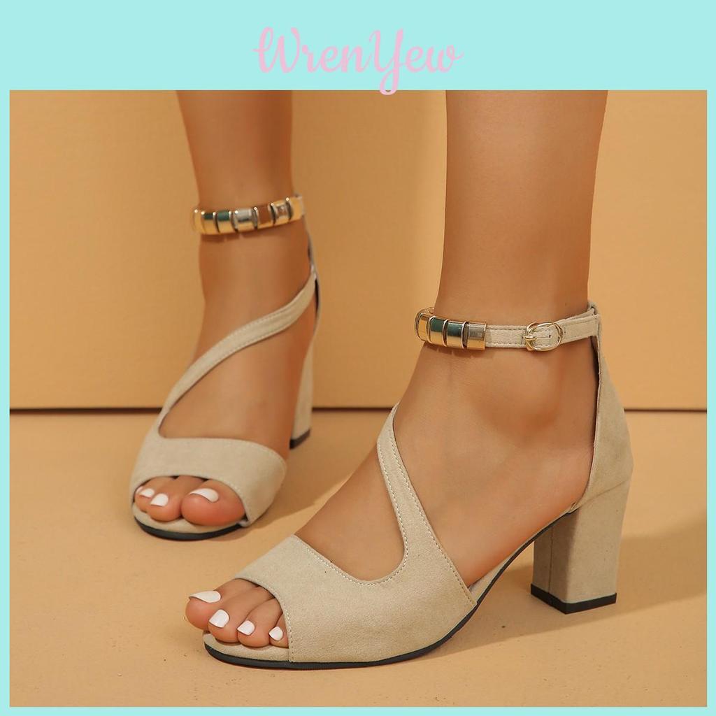 Summer Platform Open Toe Sandals With Buckle For Women Featuring Suede Material And Chunky Mid Heel