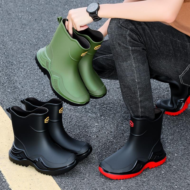 Black men's short and medium non-slip rain shoes multi-color sports rubber shoes thickened and widened environmentally friendly water shoes boots