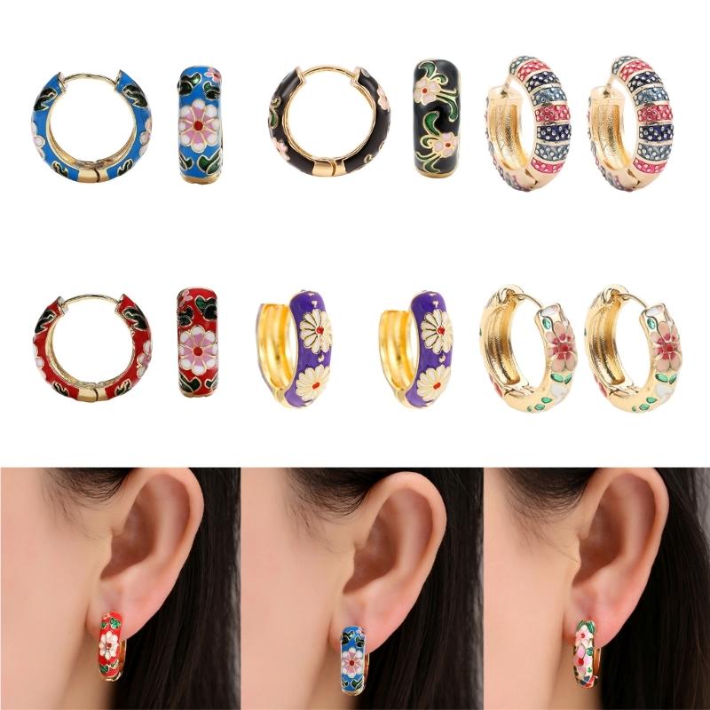 Colorful Circle Drop Earrings Cartilage Huggie Hoop Earrings Geometric Shaped Ear Rings Stylish Accessories for Women