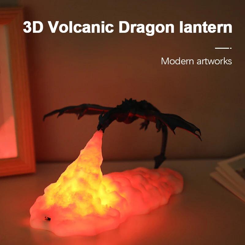 3D Printed Fire Dragon Lamp Light Decor Novelty Gift USB Rechargeable for Home Bedroom Room Desk Kids Night Light Lighting
