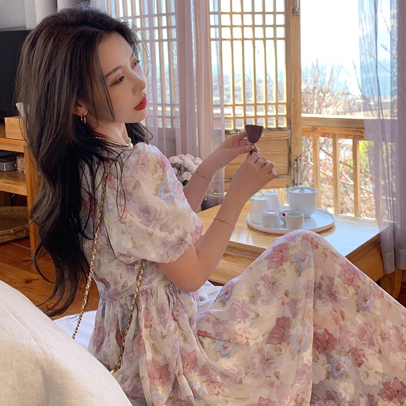 Women's Korean Style Loose Floral Dress Slim Plus Size Summer Dress