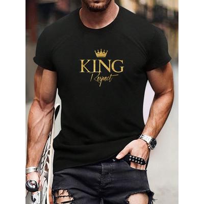 European Sizes Letter Graphic Print Men's Creative Top, Casual Slightly Stretch Short Sleeve Crew Neck T-shirt, Men's Tee For Summer Outdoor