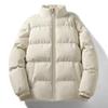 Men's Solid Color Stand Collar Cotton Jacket - Thick, Warm, Loose-Fit for Autumn/Winter