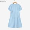 ZANZEA Womens Summer Casual Round Neck Short Sleeve Dress