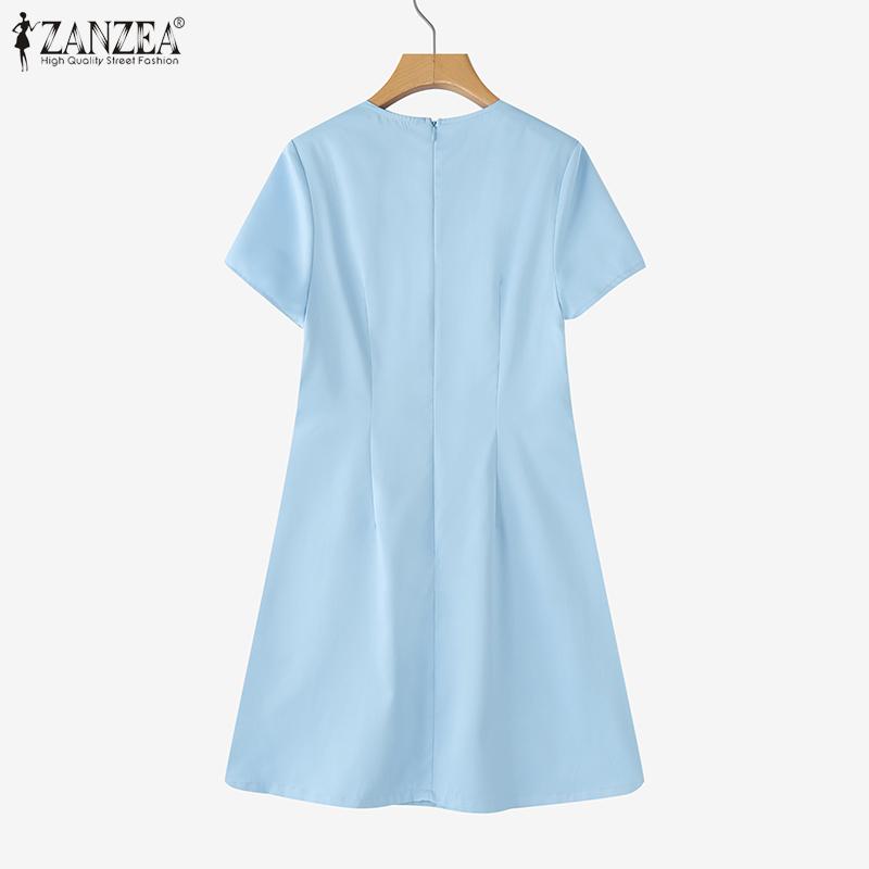 ZANZEA Womens Summer Casual Round Neck Short Sleeve Dress