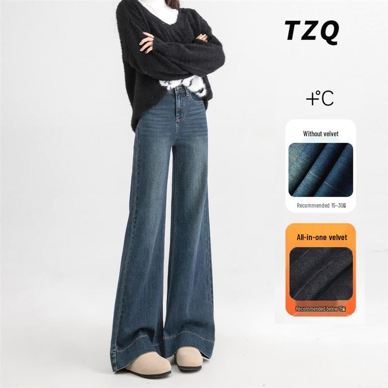 

Taotian 2024 Women s Korean Retro Blue Micro-Flare Plus Velvet Jeans M (100-110 jin)