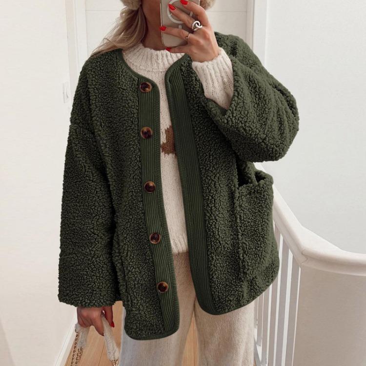

Women s Fuzzy Fleece Winter Coat Warm Casual Long Sleeve Button Up Outerwear Jacket S
