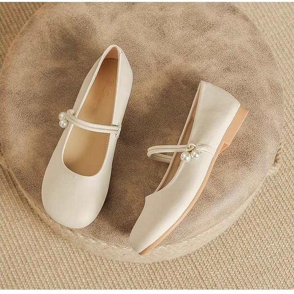 

Super soft~ soft leather French Mary Jane shoes women s 2025 new summer and autumn shallow mouth single shoes flat-soled small leather shoes with skir 40 абрикосовый
