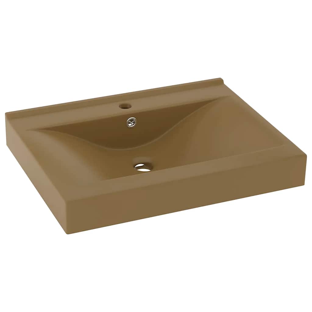 Luxury Wash Basin with Faucet Hole Matte Cream 60x46 Cm Ceramic