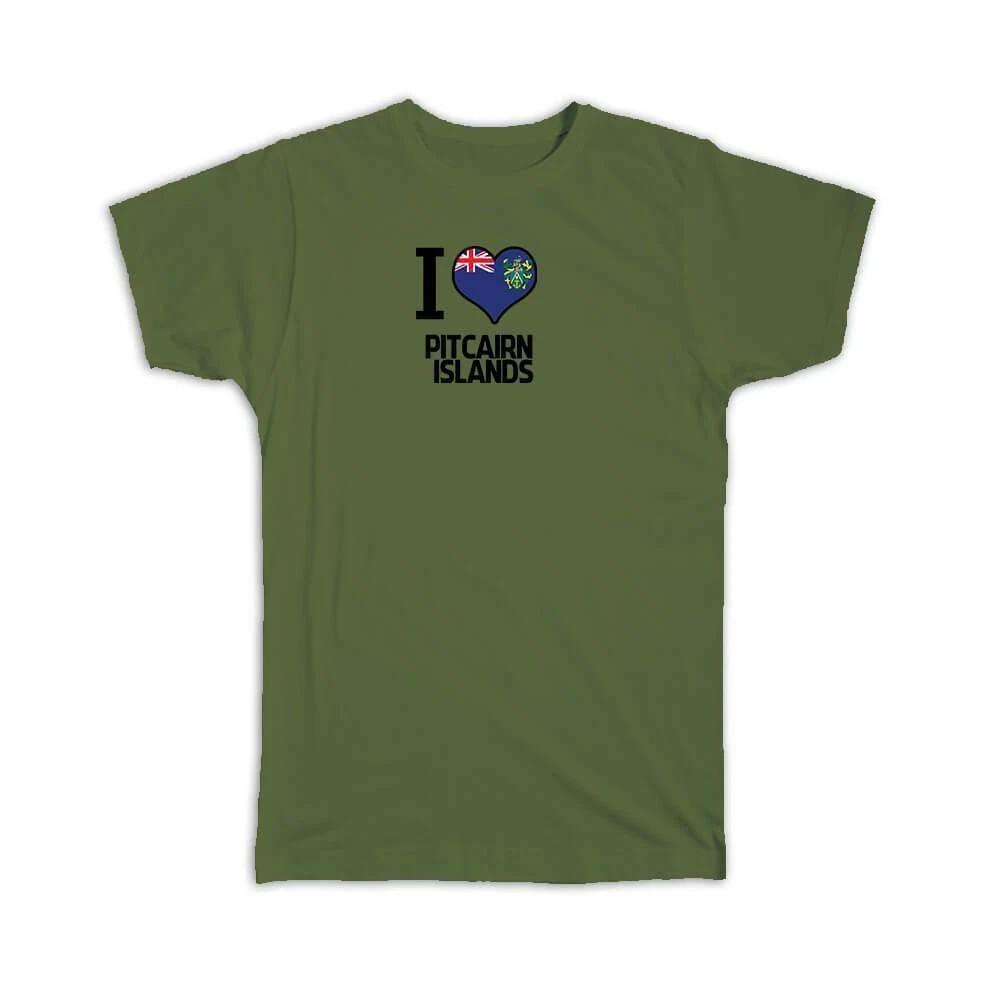 Gift T-Shirt : I Love Pitcairn Islands Flag Heart Country Crest S