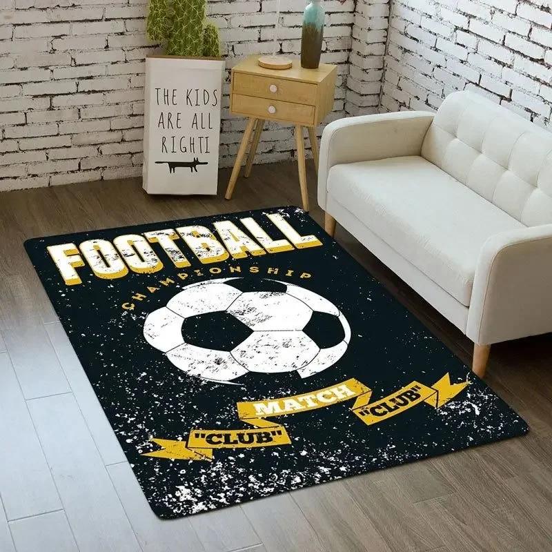 Sporty Football Pitch Floor Mat Non-Slip Washable Carpet for Living Room or Boy's Bedroom Vibrant Rug for Sofa Area Decor