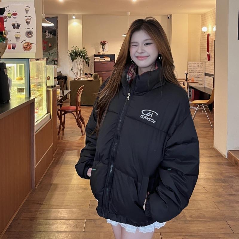 Plaid contrasting color short cotton clothes women's short New Year's thickened warm bread clothes black cotton-padded clothes winter new models