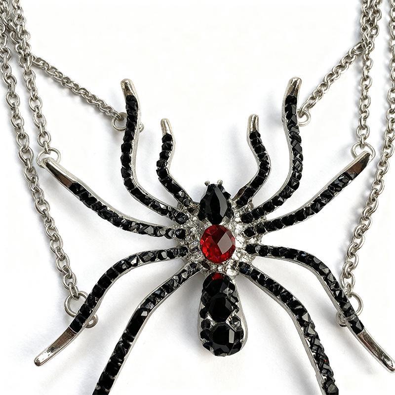 Punk-Persönlichkeit Quaste Spinne Halskette Glitzernder Strass Mehrschichtiger Schmuck für Gothic-Ästhetik Outfit-Kombination
