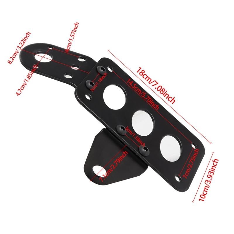 Motorcycle License Plate Mount Bracket Side Relocation Style with Adjustable Bolted Structure Slotted Plate Layout Black Finish Aluminum Build
