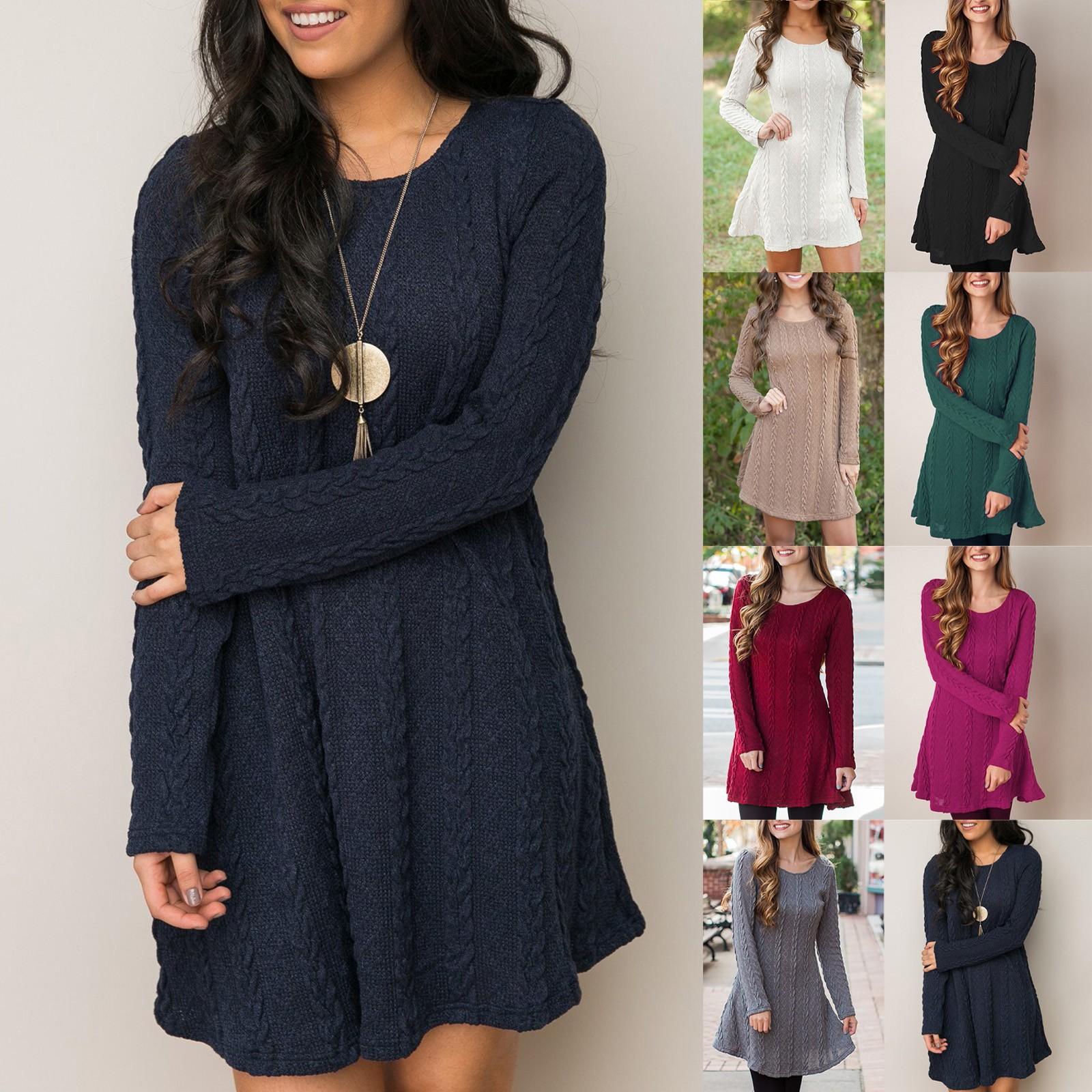 

Fashion Women Tight Long Sleeve Solid Color Sexy Sweater Dress