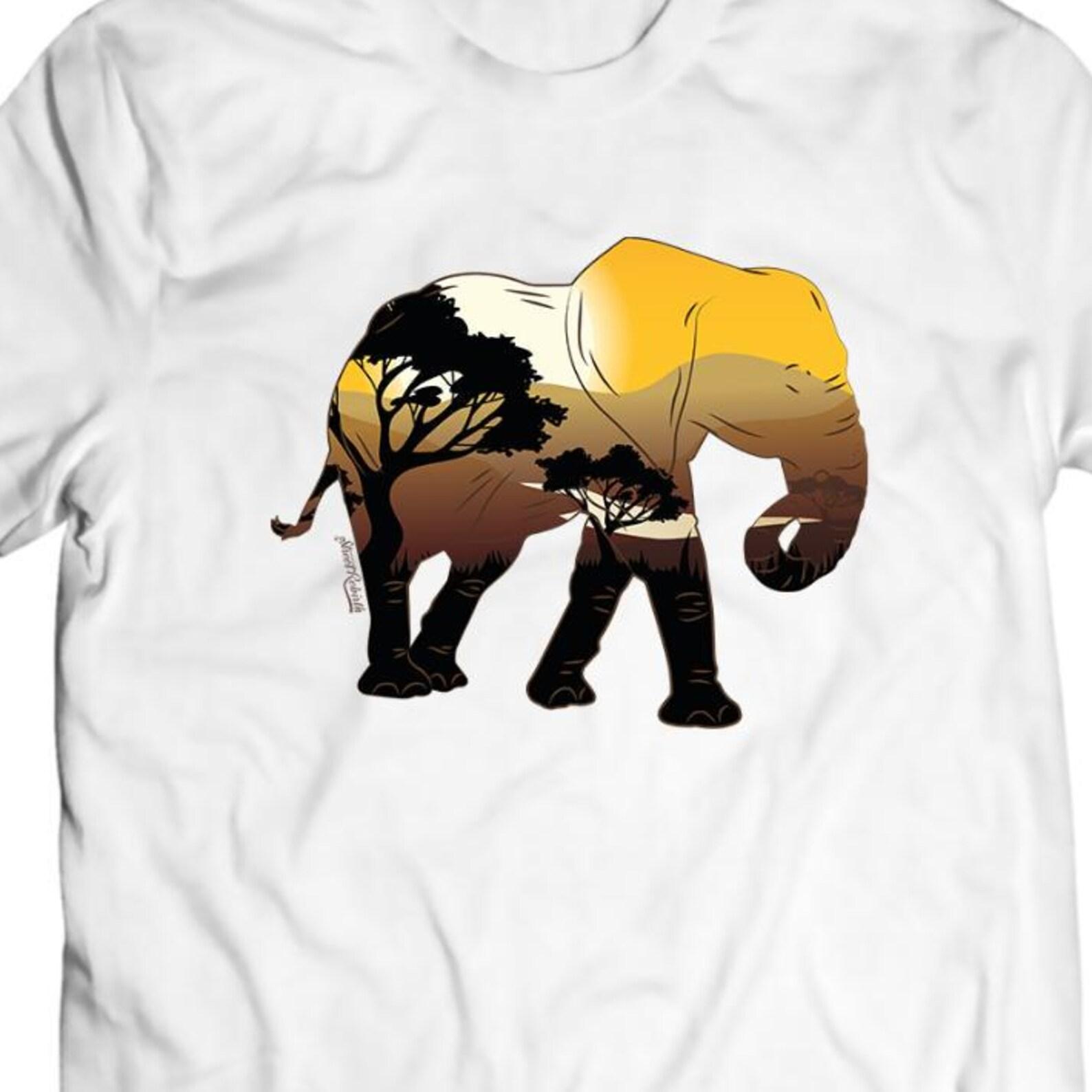 Elephant Silhouette T-Shirt, African Savanna Sunset Graphic, Wildlife Art S