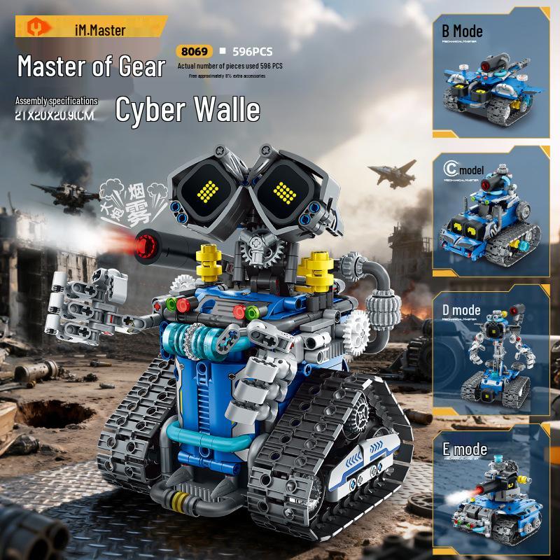 Five-in-One Programmable Wall-E Robot: Assembly Building Blocks, Electric Science Education, Remote Control, Compatible with Lego