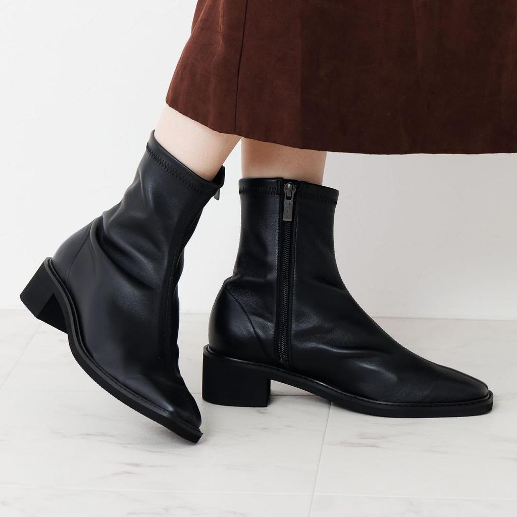 Genuine leather, soft cushioning, lightweight, made in Japan, HIMIKO lightweight sheepskin stretch boots with a sole, 651401, black, size 225.