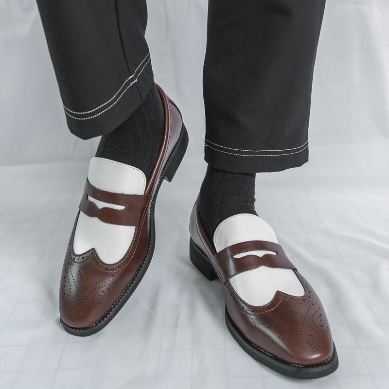 Large size men's shoes business casual leather shoes men's versatile black and white color matching small leather shoes foot loafers men