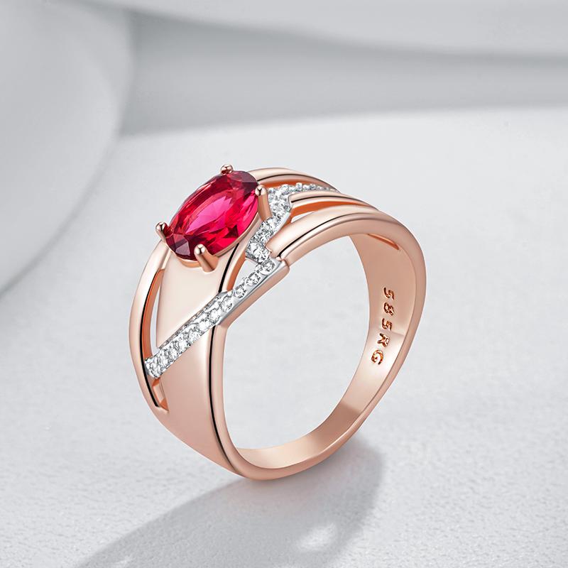 Red Natural Zircon Bride Wedding Ring Fashion Crystal Flower  Rose Gold  Color Mix Fine Daily Jewelry Women