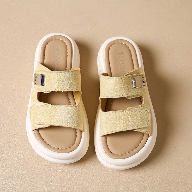 

Wearing thick-bottomed cool slippers women s matte one-word drag summer new muffin retro open-toed women s beach sandals 40 абрикосовый