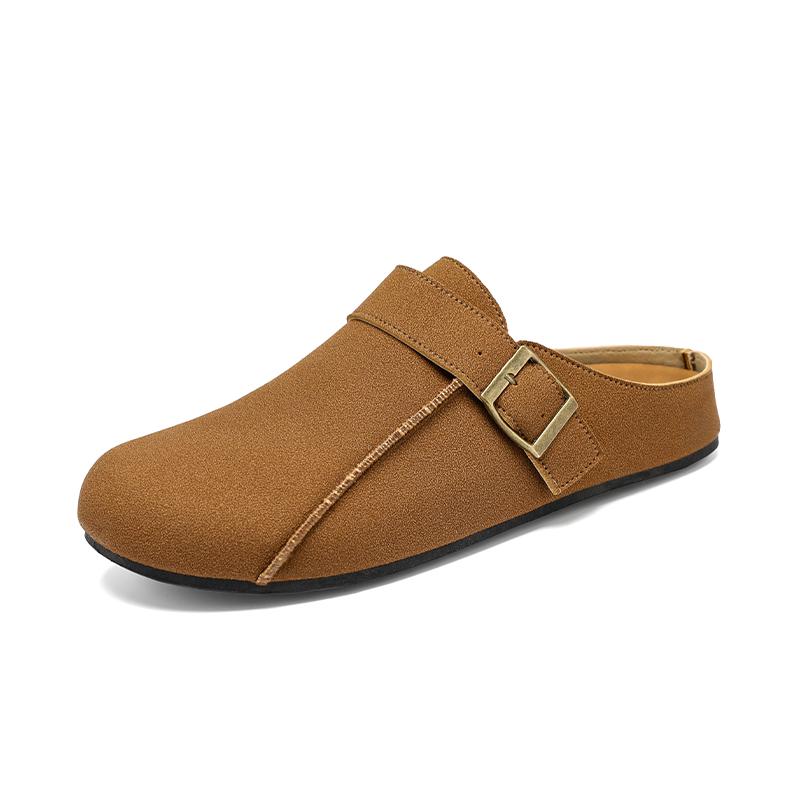 Men's Suede Clogs Fashion Leather Mules Cozy Footbed Slippers with Adjustable Buckle AntiSlip Cork Slippers Unisex Mules
