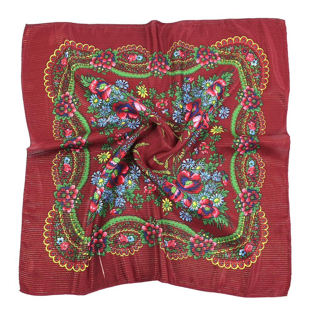 70*70cm Gold Thread Floral Print Russian Square Scarf for Women