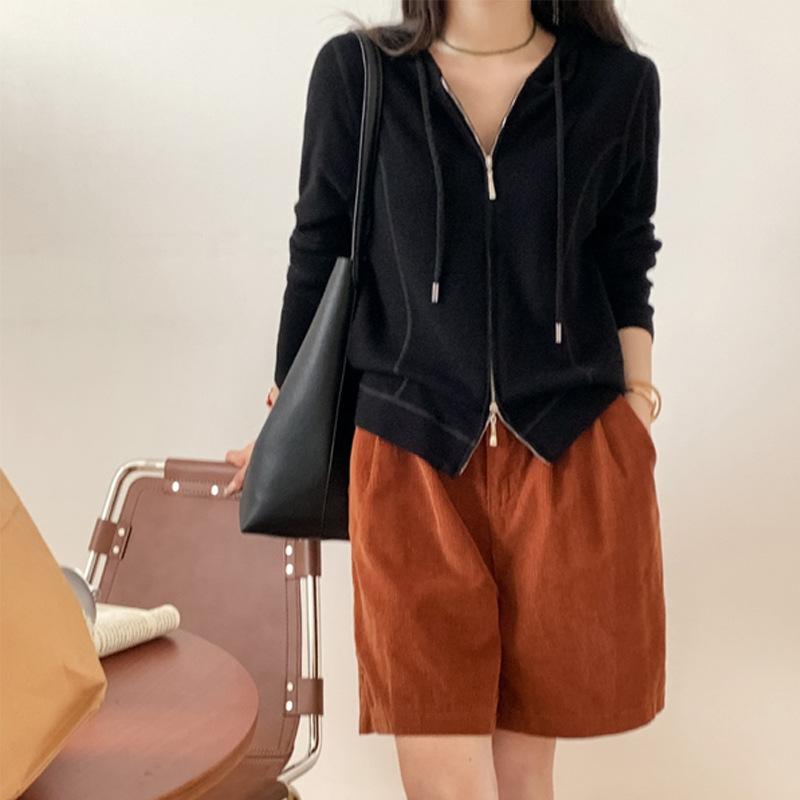 

Ultra Fine 0 Pure Wool Hooded Wool Sweater Women s Double Head Zipper Knitted Sweater Women s Sweater Jacket Long Sleeves M чёрный