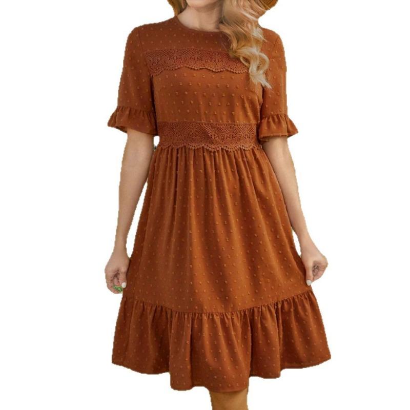Spring and Summer Women's Lace Patchwork Round Neck Peplum Sleeve Dress