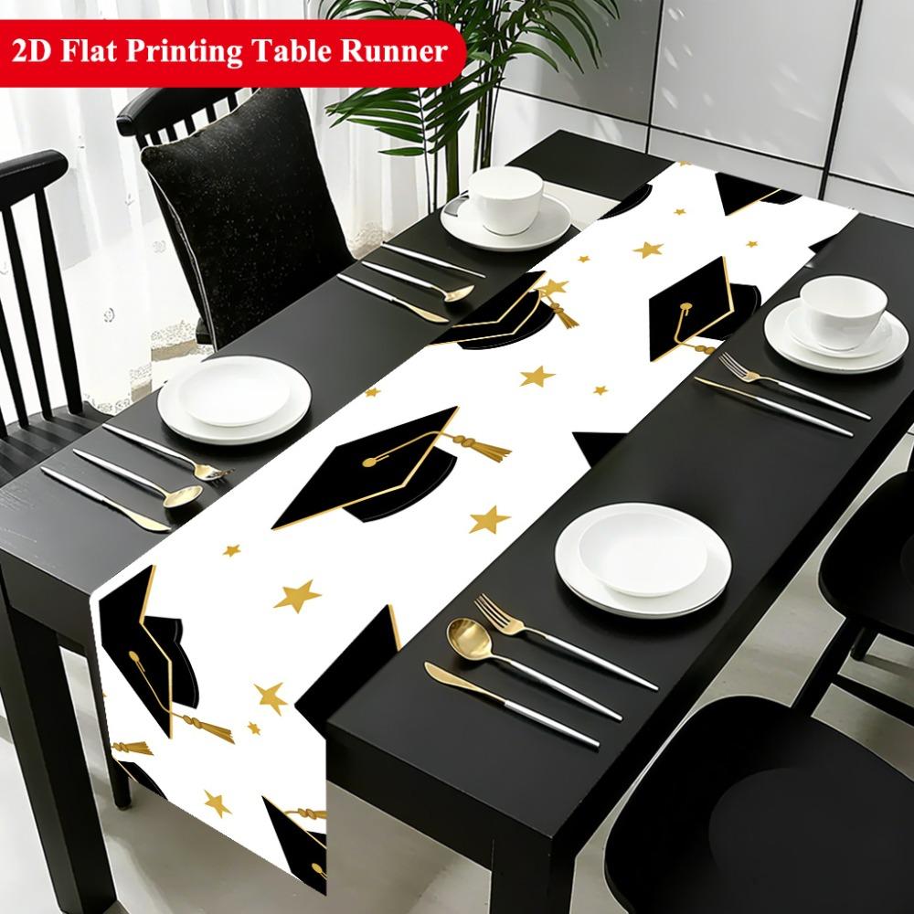 Table Flag Graduation Hat and Golden Star Holiday Party Tablecloth Desktop Decoration TableFlag Dining Room Decor
