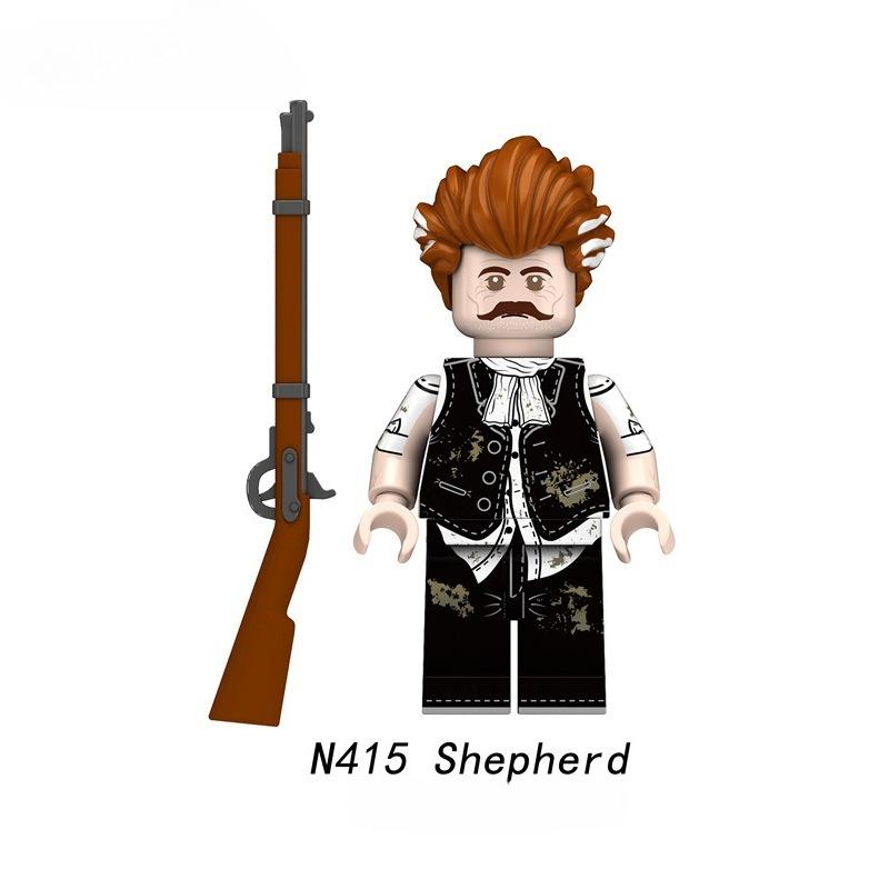 N409-416 Cowboy Small-grained Figure Toy, Dual-colored Weapons, Educational Building Blocks for Children