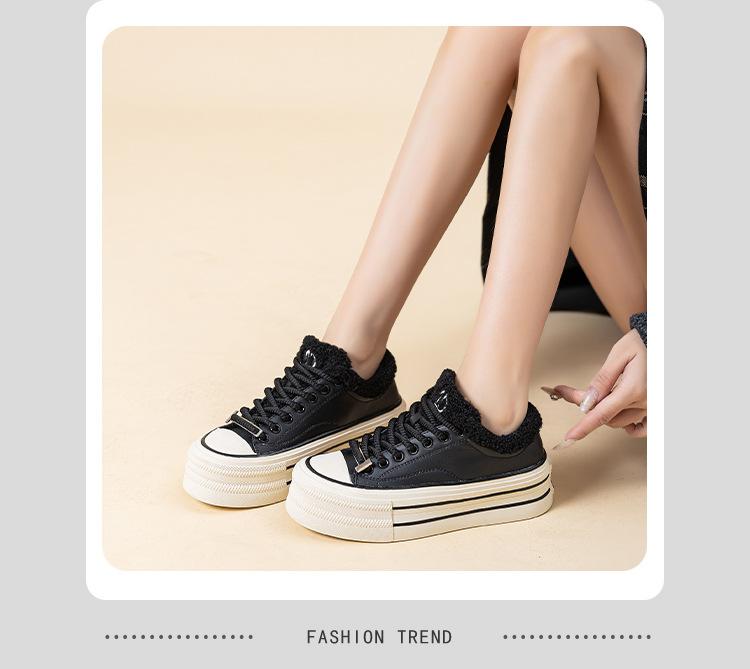 Leather cotton shoes, new winter velvet warm and heightening board shoes 35