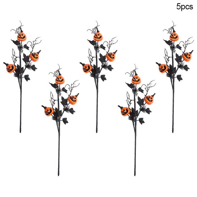 1/6Pcs Halloween Pumpkin Branches Artificial Black Maple Leaf Flower Stems Halloween Party Decoration For Home DIY Vase Props