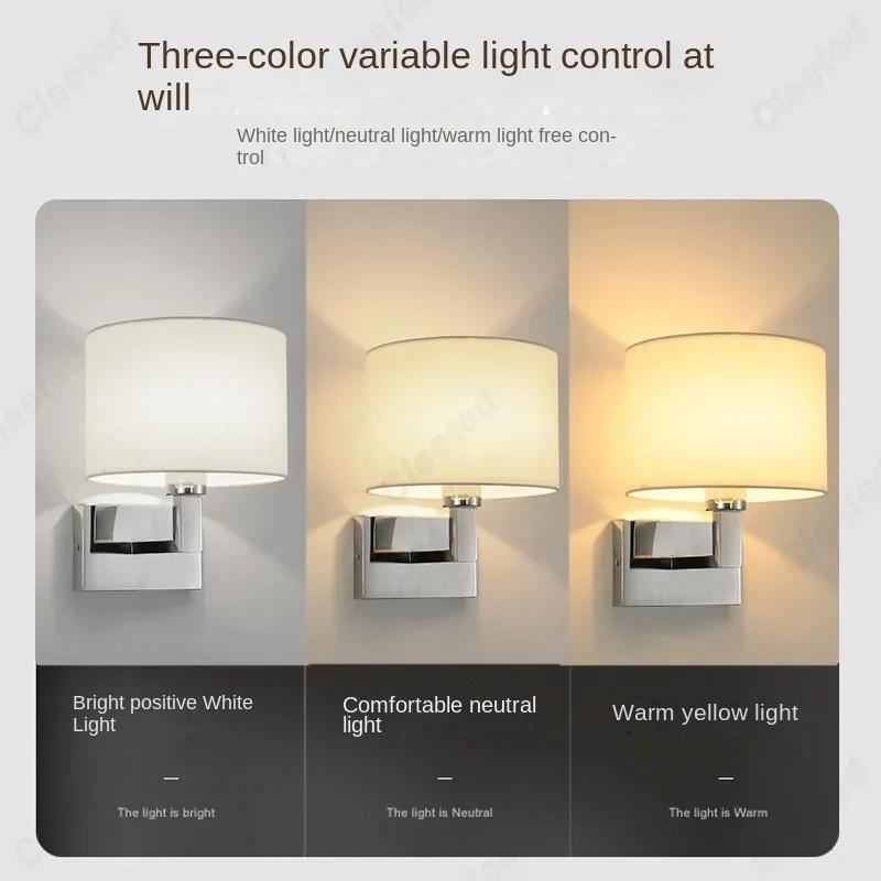 E27 Minimalist LED Fabric Lampshade Wall Light 360° Rotating Spotlight Reading Light Bedroom Bedside Lamp Indoor Home Decoration