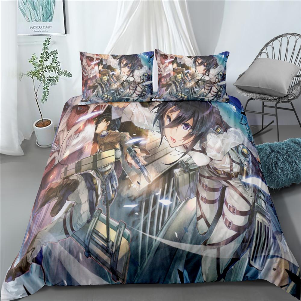 Moda Anime Attack on Titan Tessile per la Casa Federa 3D Biancheria da Letto Piumoni per Bambini Set Biancheria da Letto per Tessili per la Casa