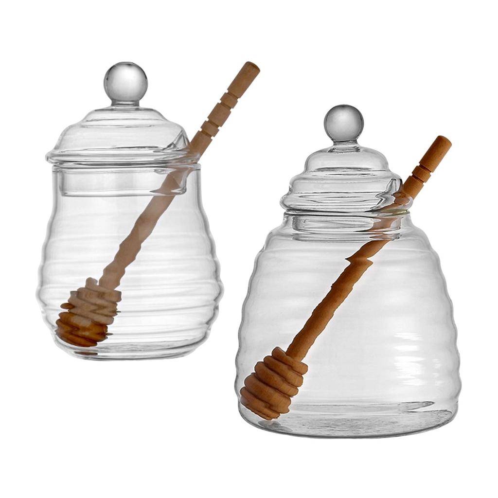 Glass Kitchen Gadgets Honey Holder with Dipper And Lid Clear Container Dispenser
