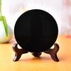 Obsidian Black Mirror Round Plate Polished Disc Home Office Decoration with Stand for Desktop Crafts