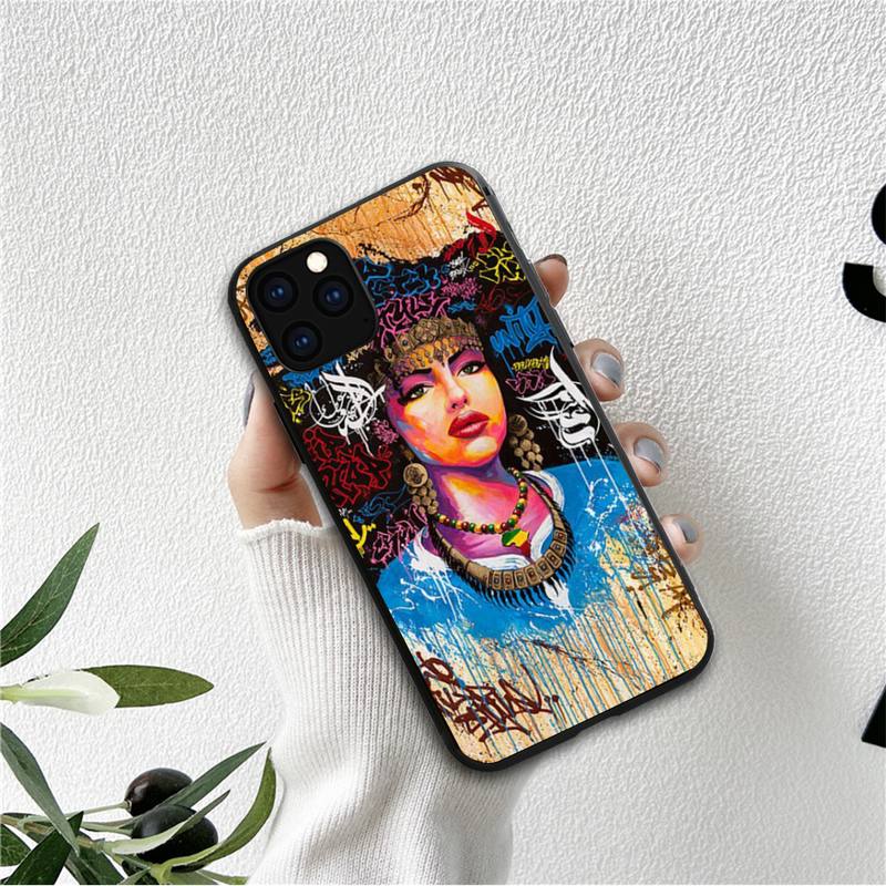 Doodle Black Women Fashion Girl Phone Case For Iphone 12 11 13 7 8 6 S Plus X Xs Xr Pro Max Mini Shell