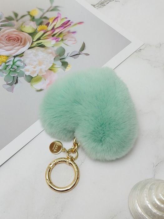 MAIA Rabbit Fur Heart Keychain & Charm - Mint