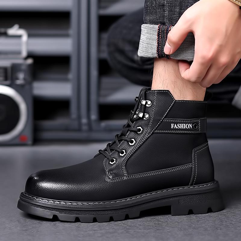 Northeast Men's High Top Leather Cotton Boots - Warm, Velvet-Lined for Autumn/Winter Outdoor Work & Mountaineering.